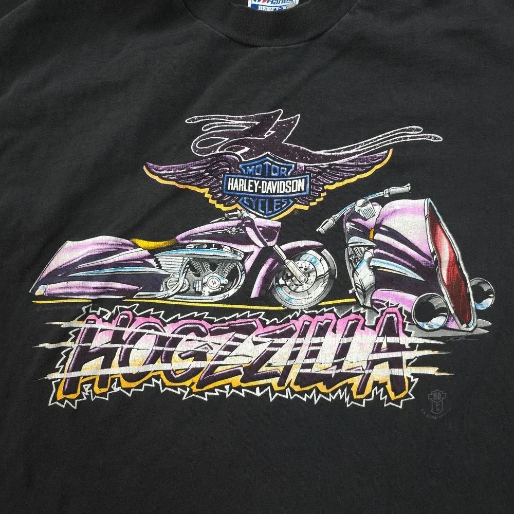 VINTAGE Harley Davidson Shirt Mens XL Black Hogzzilla Motorcycle Biker 90s USA‎